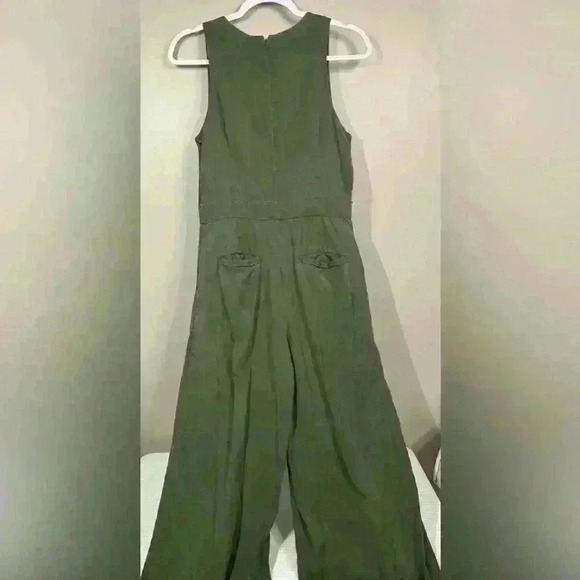 Banana republic olive green sleeveless wide leg jumpsuit pockets zip up size 6 - Picture 7 of 12